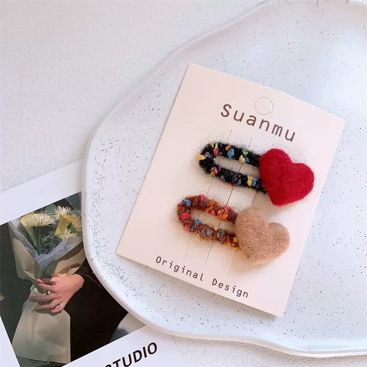 即納 fluffy heart clip（2peace set）