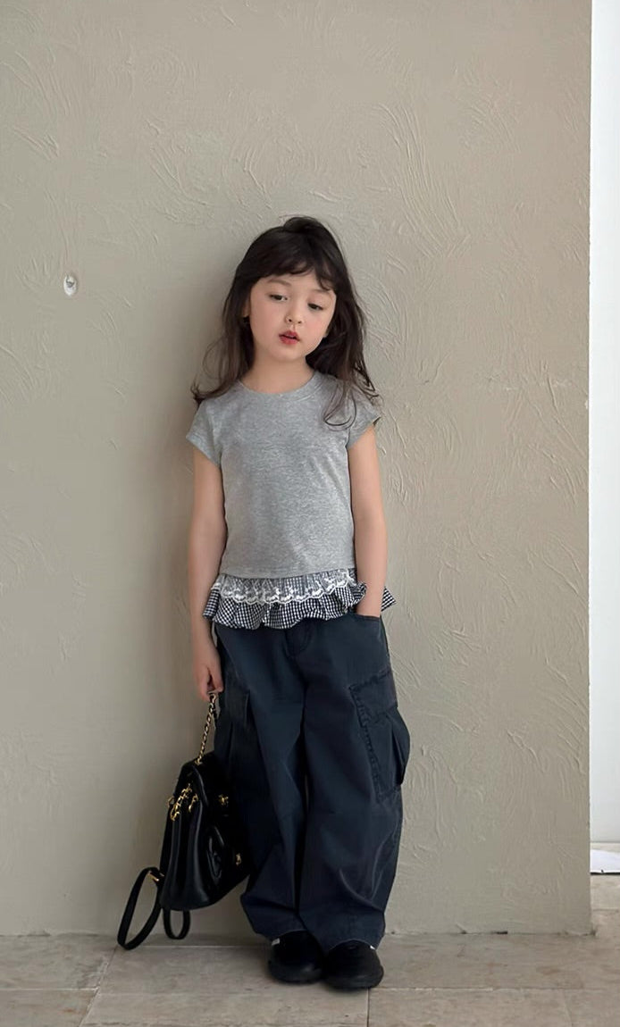 lace  check t-shirt 【for kids,Jr.& mom】