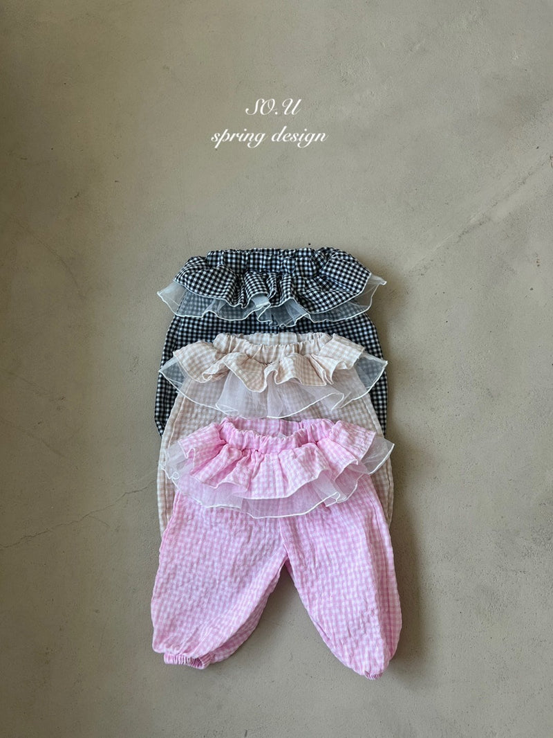 so.u  / check frill pants【for baby,  kids】