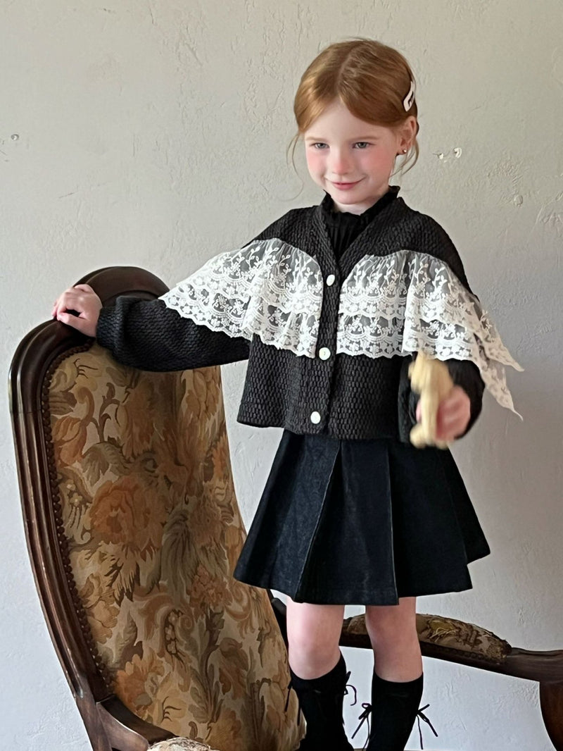 otaly / black lace knit cardigan【for kids , jr】