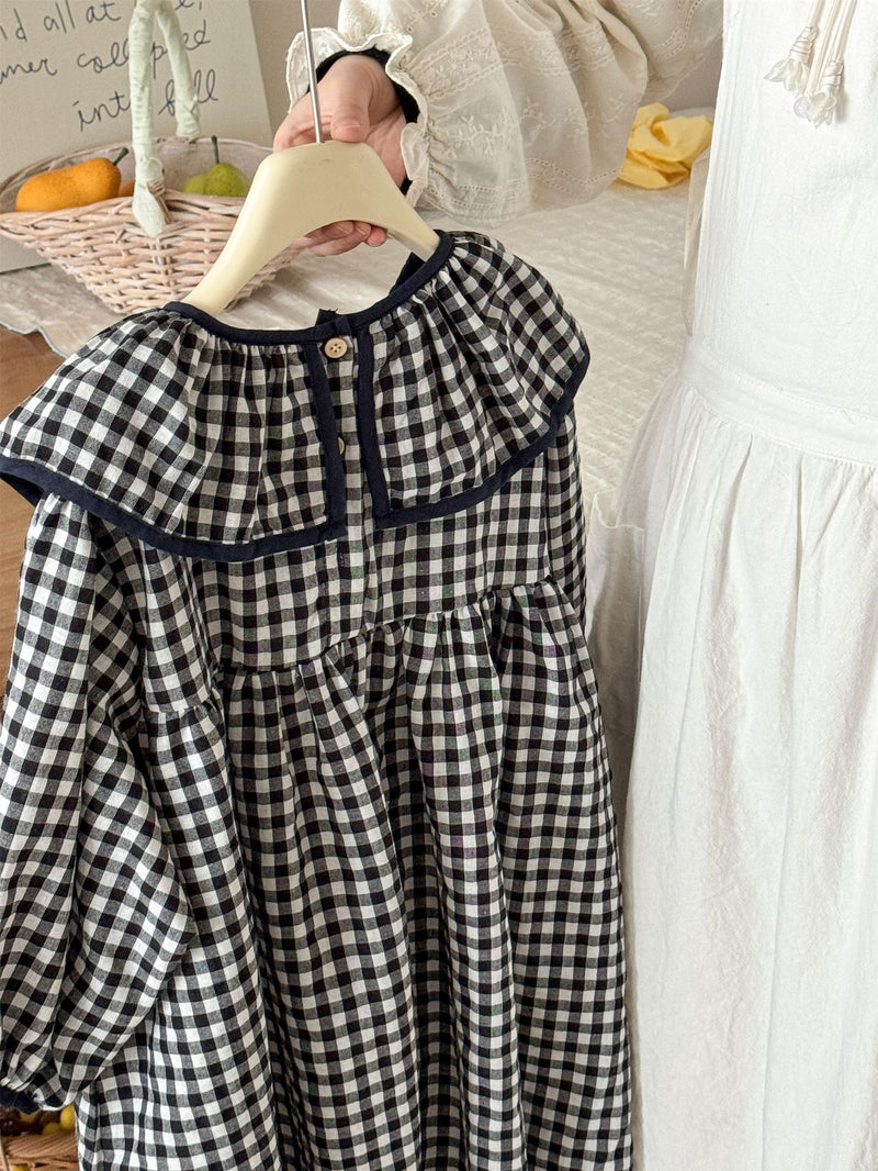 frill collar gingham one-piece【for kids ,jr.】