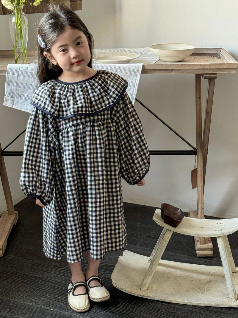 frill collar gingham one-piece【for kids ,jr.】