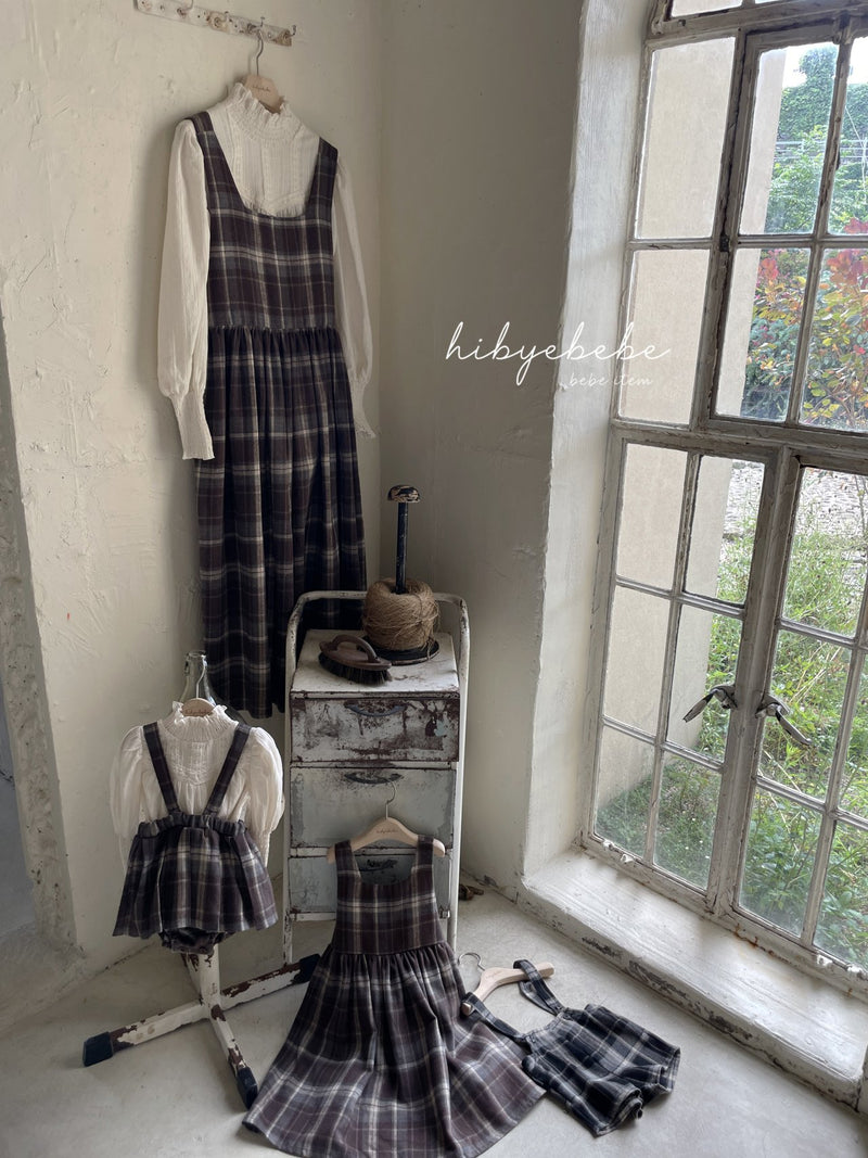 hibyebebe / brauni check overalls pants