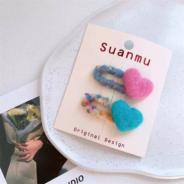 即納 fluffy heart clip（2peace set）
