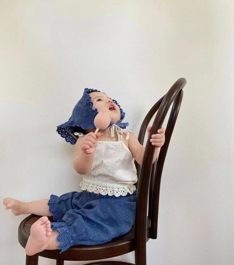 shoulder ribbon sleeve-less blouse【for kids 】