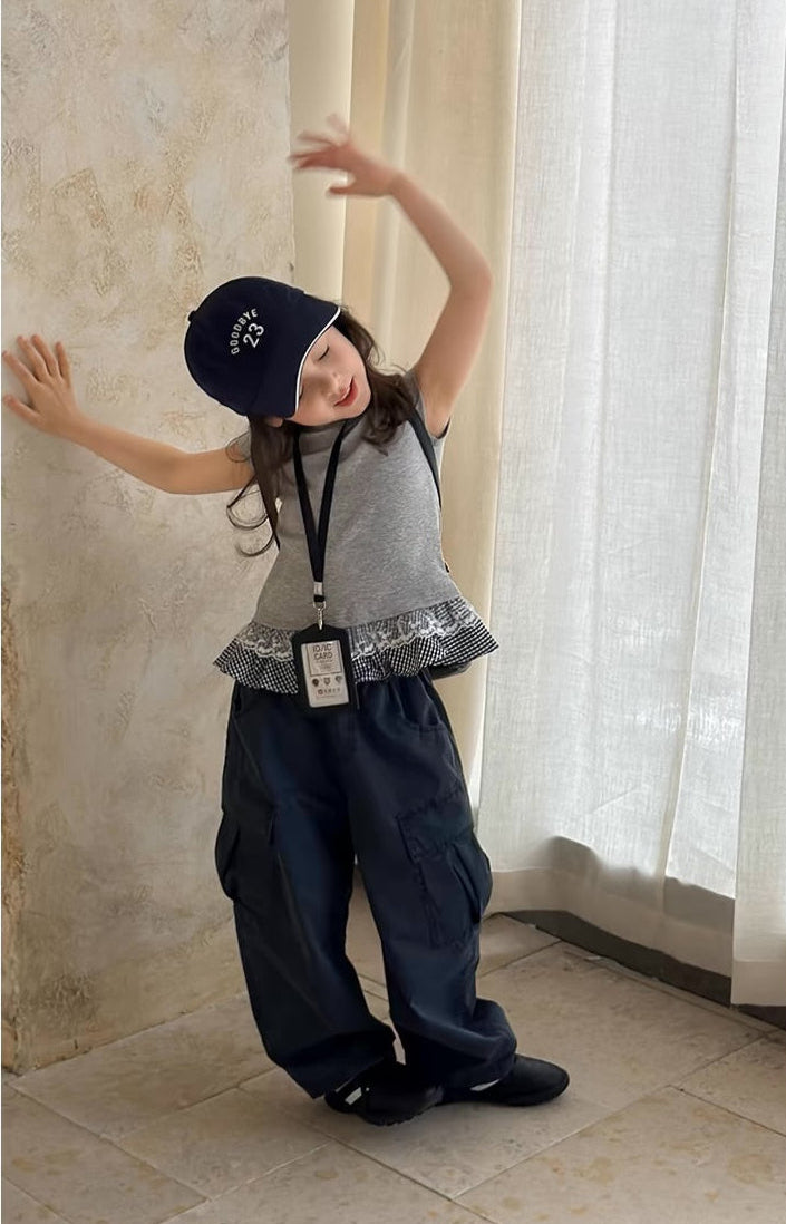 lace  check t-shirt 【for kids,Jr.& mom】