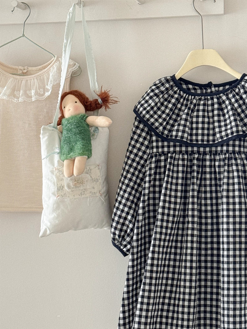 frill collar gingham one-piece【for kids ,jr.】