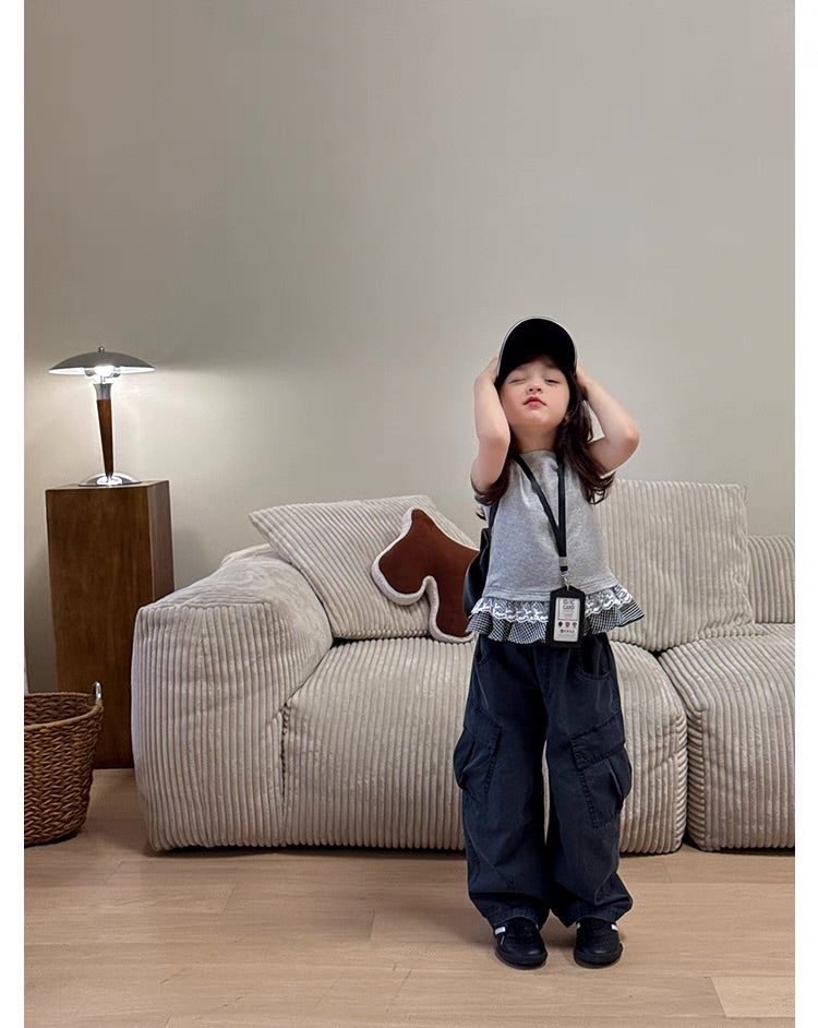 lace  check t-shirt 【for kids,Jr.& mom】