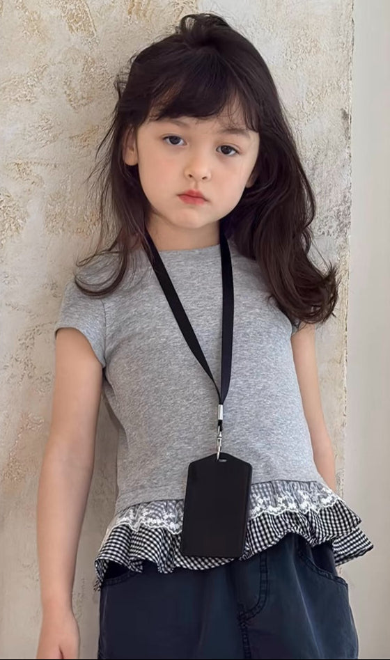 lace  check t-shirt 【for kids,Jr.& mom】