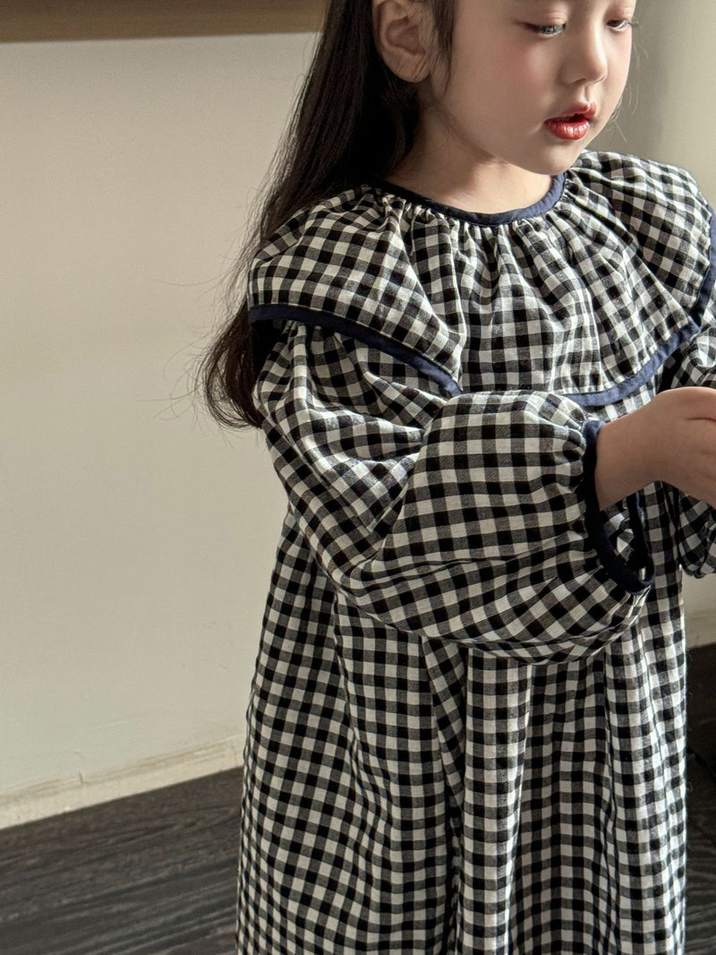 frill collar gingham one-piece【for kids ,jr.】