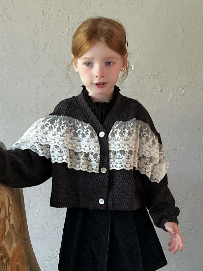 otaly / black lace knit cardigan【for kids , jr】