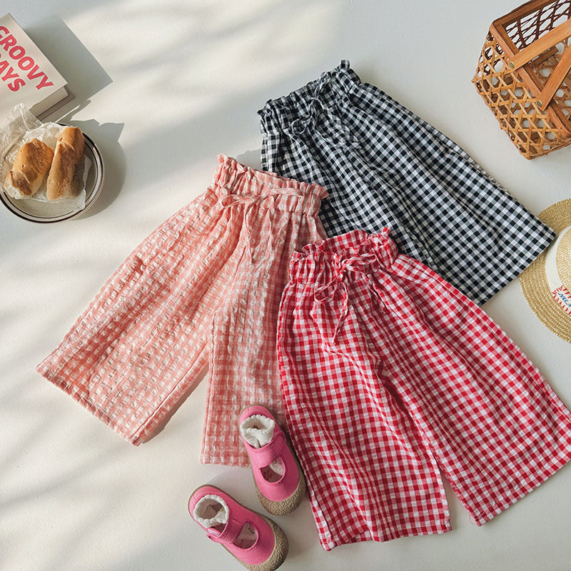 straight check wide pants【for kids , jr. 】