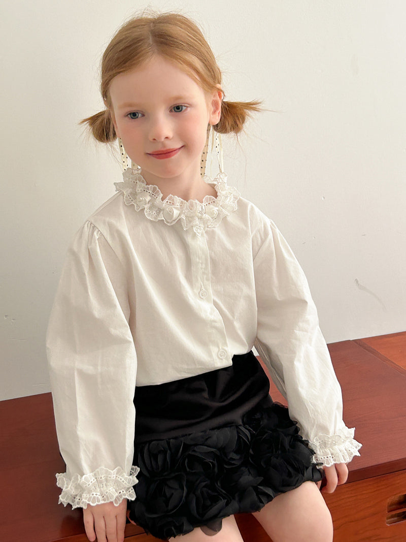 lace neck white shirt【for kids &  Jr.】