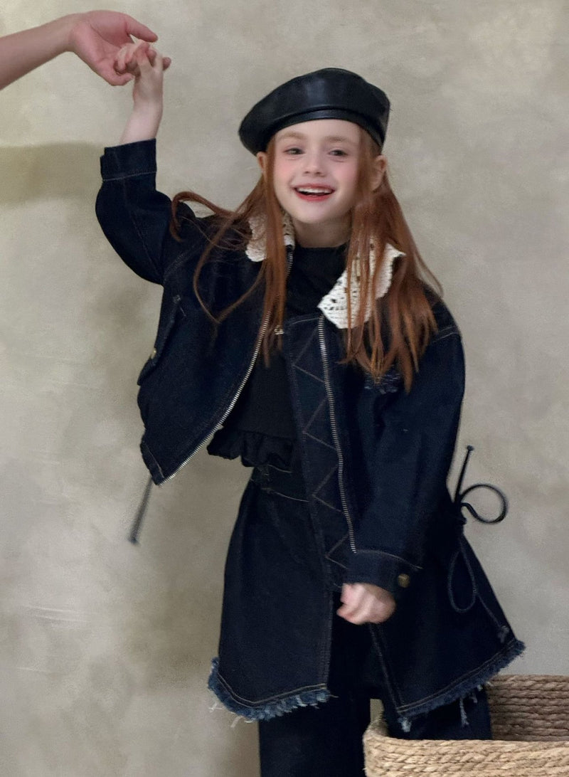 otaly / crochet collar denim jacket【for kids , jr】
