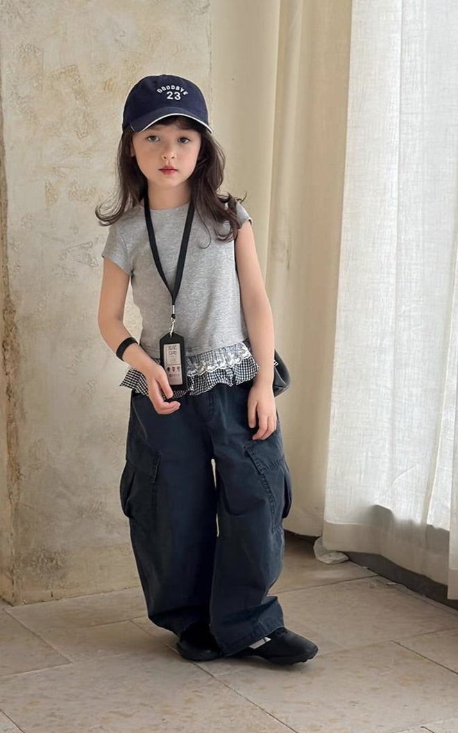 lace  check t-shirt 【for kids,Jr.& mom】