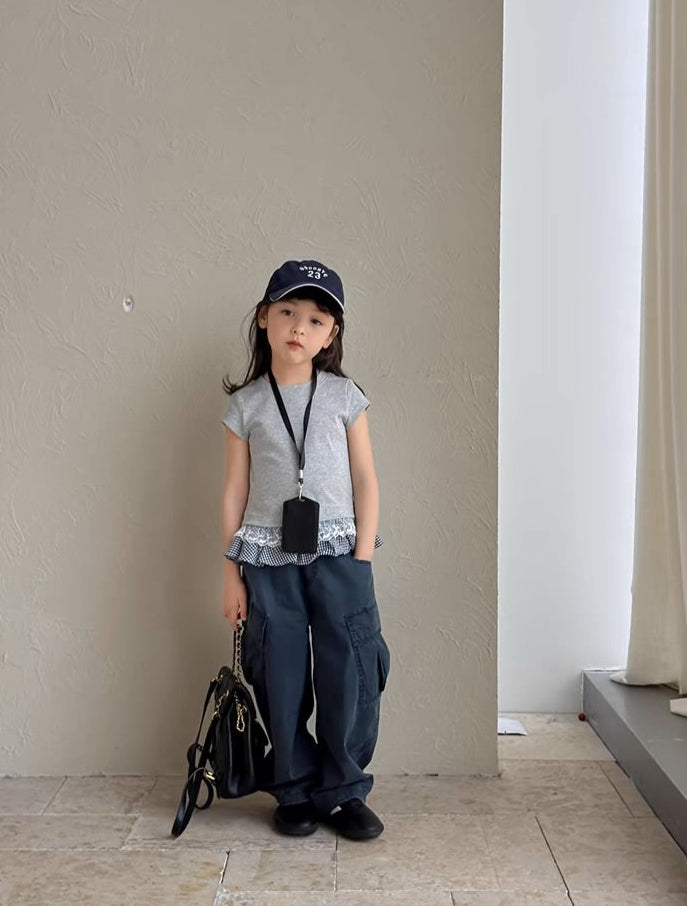 lace  check t-shirt 【for kids,Jr.& mom】