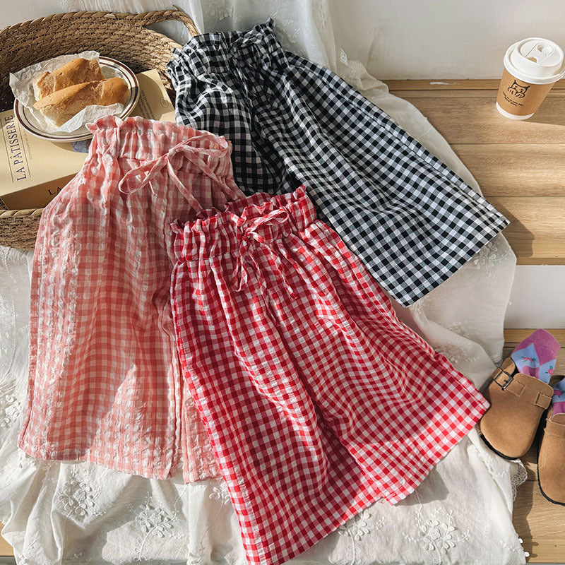 straight check wide pants【for kids , jr. 】