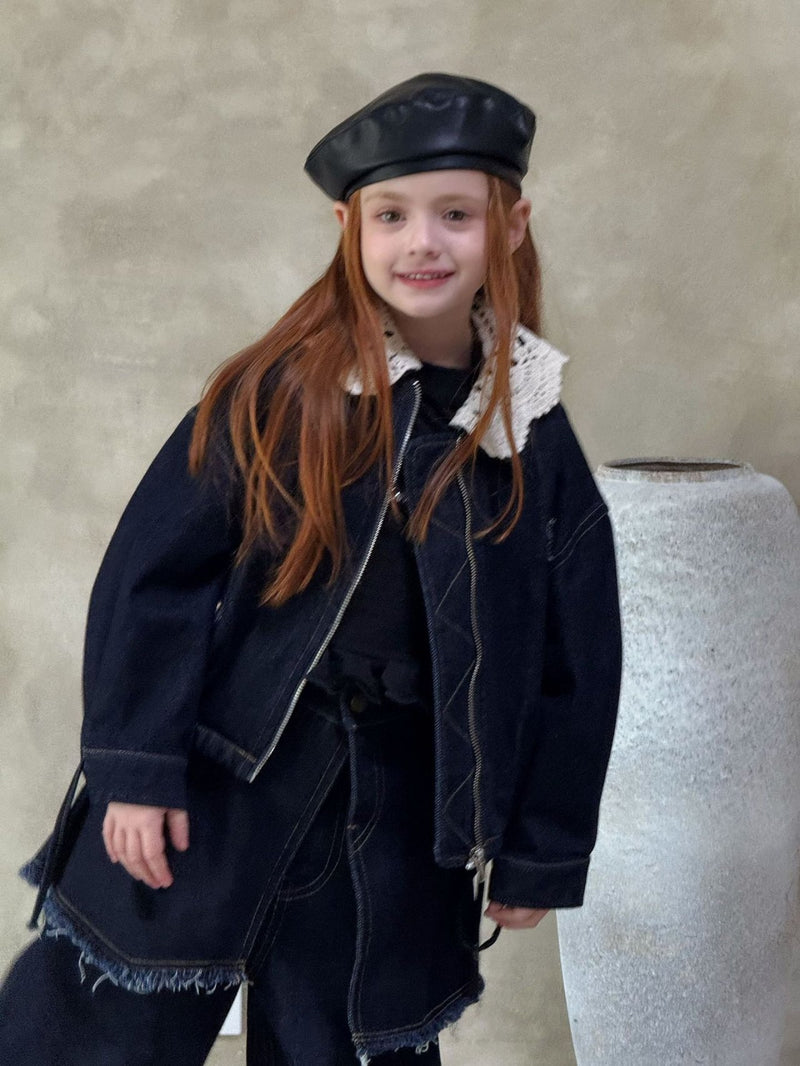 otaly / crochet collar denim jacket【for kids , jr】