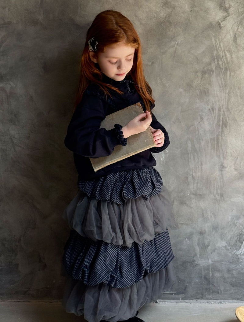otaly / sheer check skirt【for kids , jr】(no.5721)