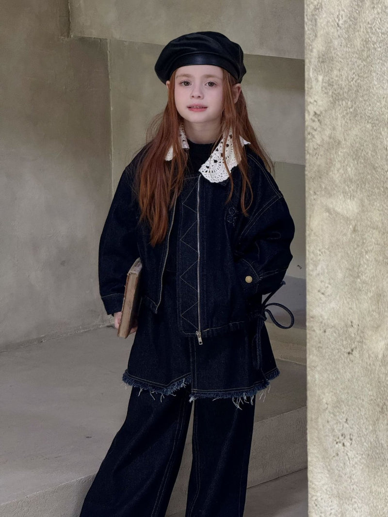 otaly / crochet collar denim jacket【for kids , jr】