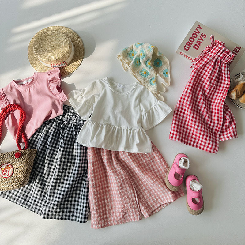 straight check wide pants【for kids , jr. 】