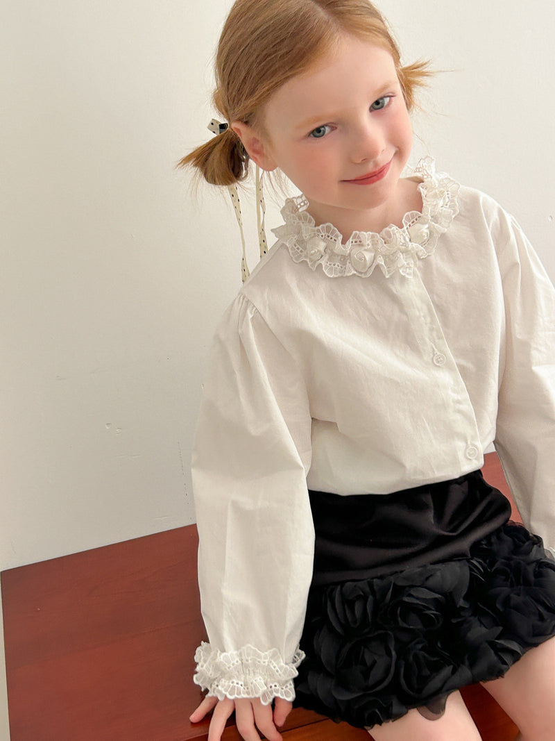 lace neck white shirt【for kids &  Jr.】