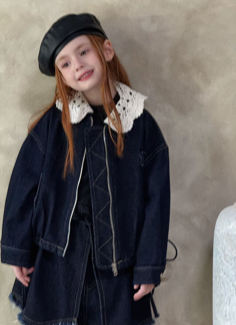 otaly / crochet collar denim jacket【for kids , jr】