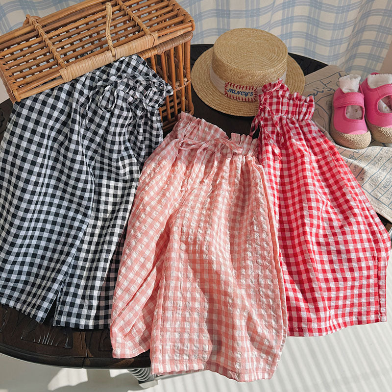 straight check wide pants【for kids , jr. 】