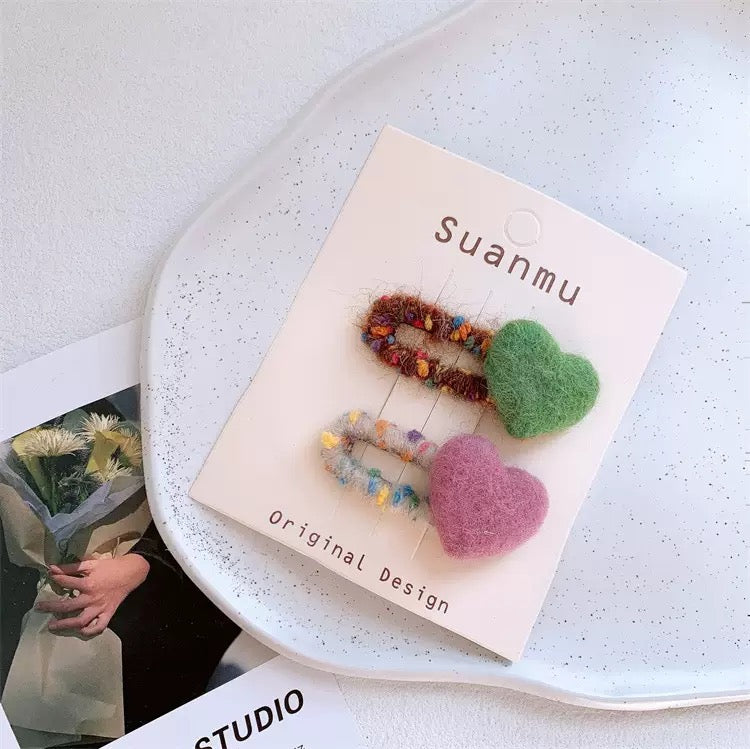 即納 fluffy heart clip（2peace set）