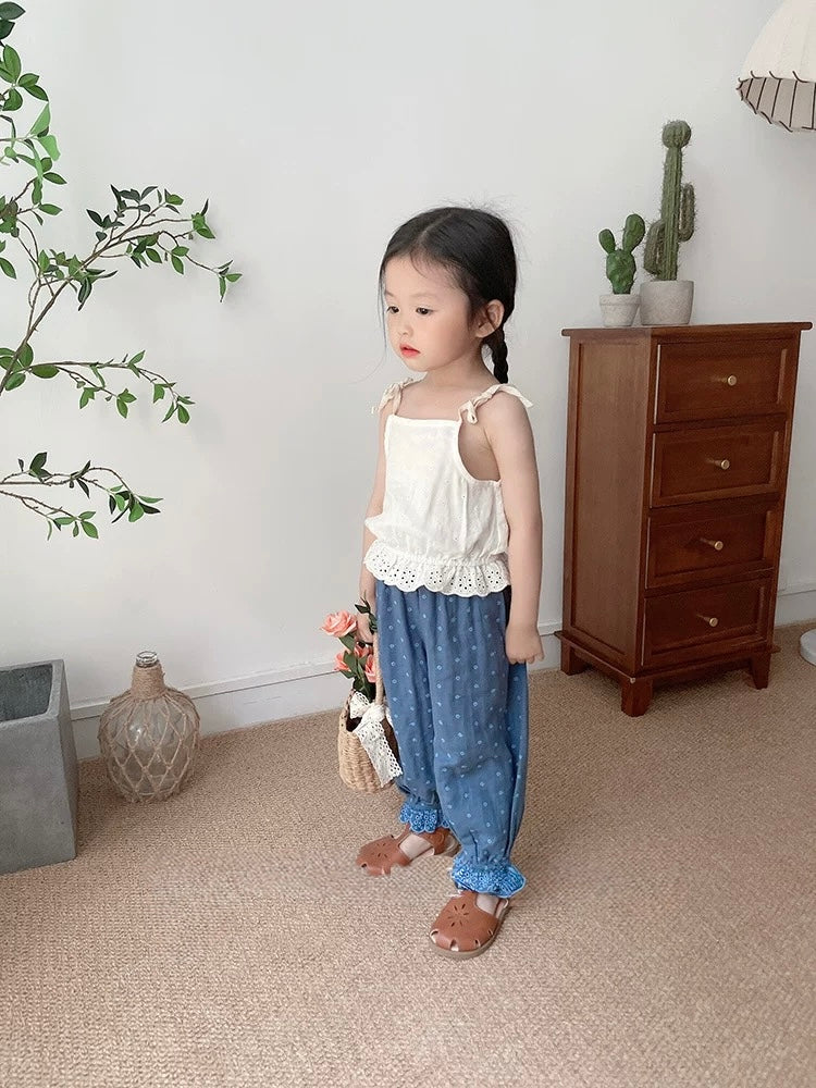 shoulder ribbon sleeve-less blouse【for kids 】