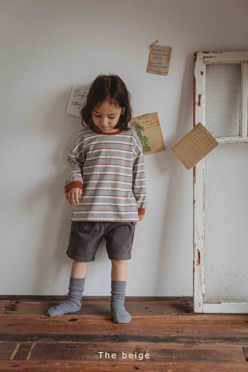 the beige / mulch stripe tee