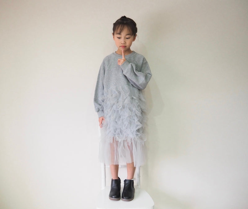 一部即納 otaly / grey patchwork dress【for kids , jr】