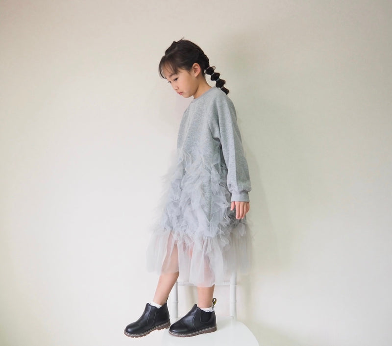 一部即納 otaly / grey patchwork dress【for kids , jr】