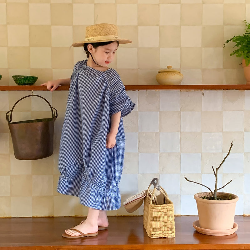 blue check one-piece【for kids , jr. 】