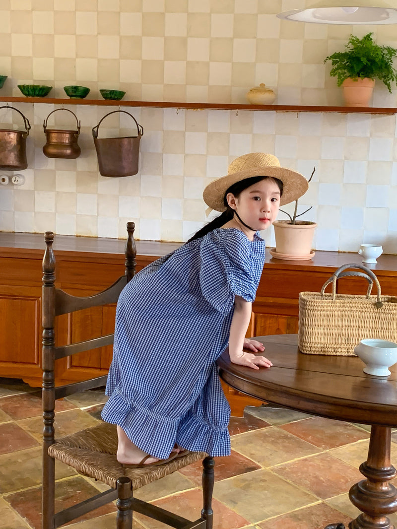 blue check one-piece【for kids , jr. 】